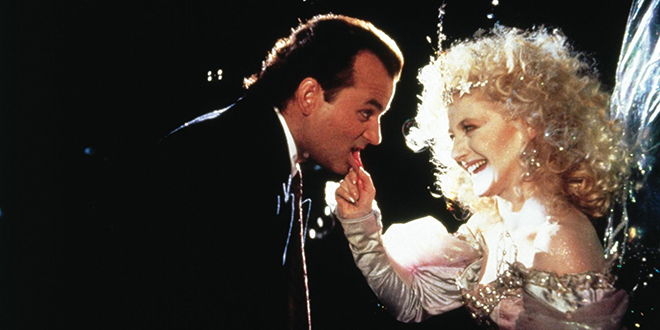 Bill Murray and Carol Kane in Scrooged 1988